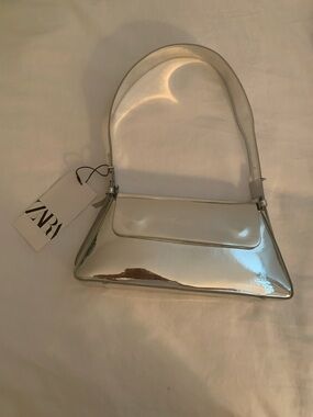 Zara Metallic Silver Shoulder Bag